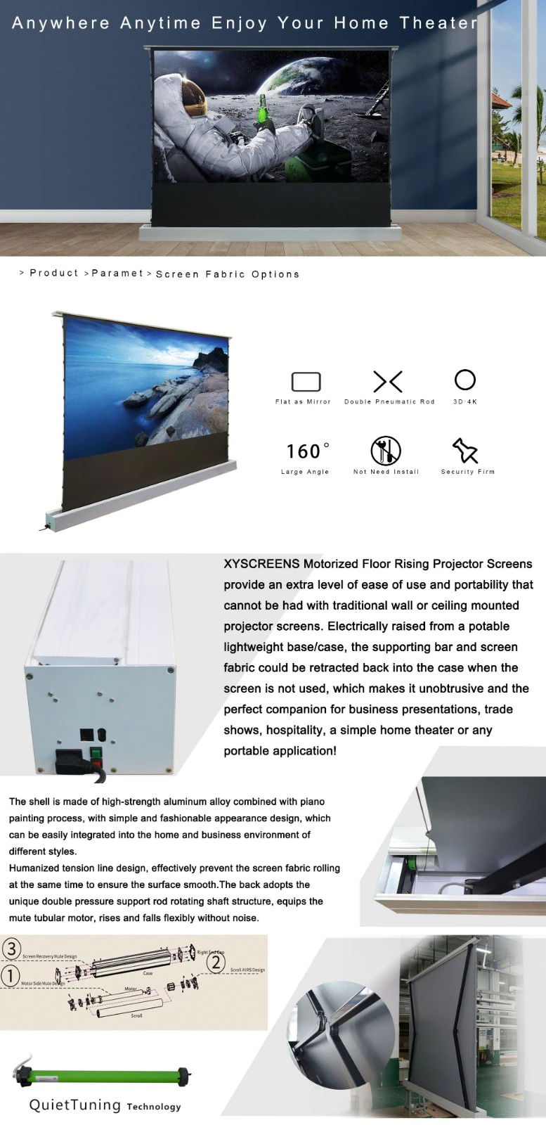 XY Screens portable pull up projector screen design for household