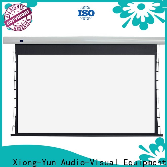 XY Screens rising tab tensioned projector screen personalized for indoors